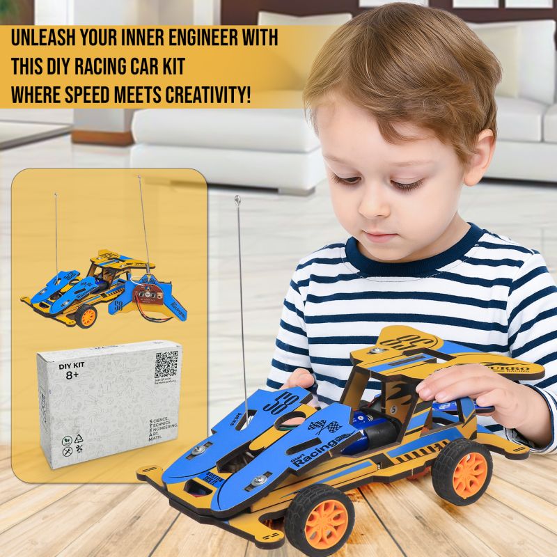 DIY Wireless Remote Control Mini Turbo Racing Car Steam Kit (Blue & Yellow)